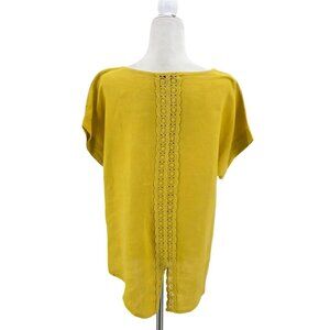 Terzo Millennio Womens Small Tunic Top Linen Yellow Relaxed Fit Crochet Back
